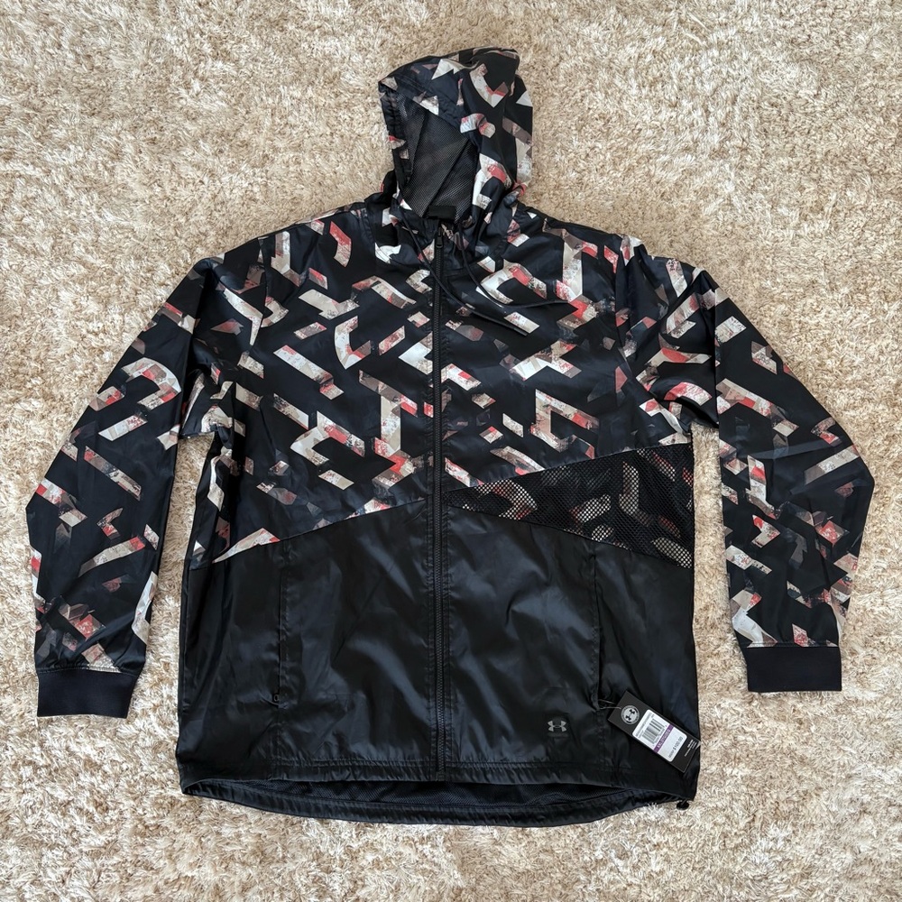 Under Armour Men's  Legacy Windbreaker Jacket Black Multi Full Zip Hood XXL